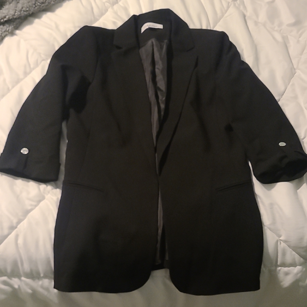 Calvin Klein Black Longline Blazer With Tab Sleeves